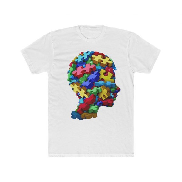 Autistic Pride PuzzleHead - Men's Cotton Crew Tee - Image 3